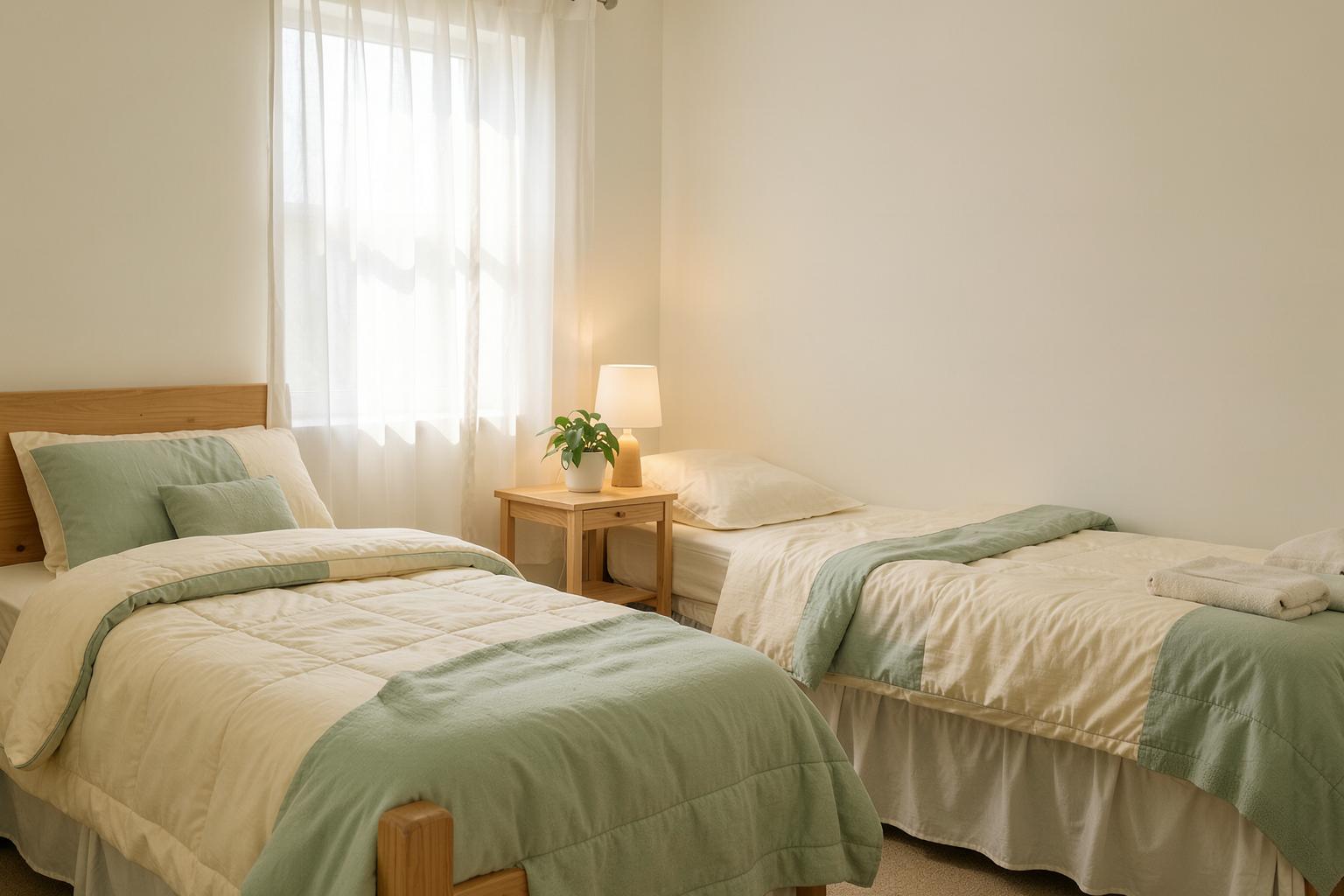 A calm shared room with two neatly made beds at Horizon Living