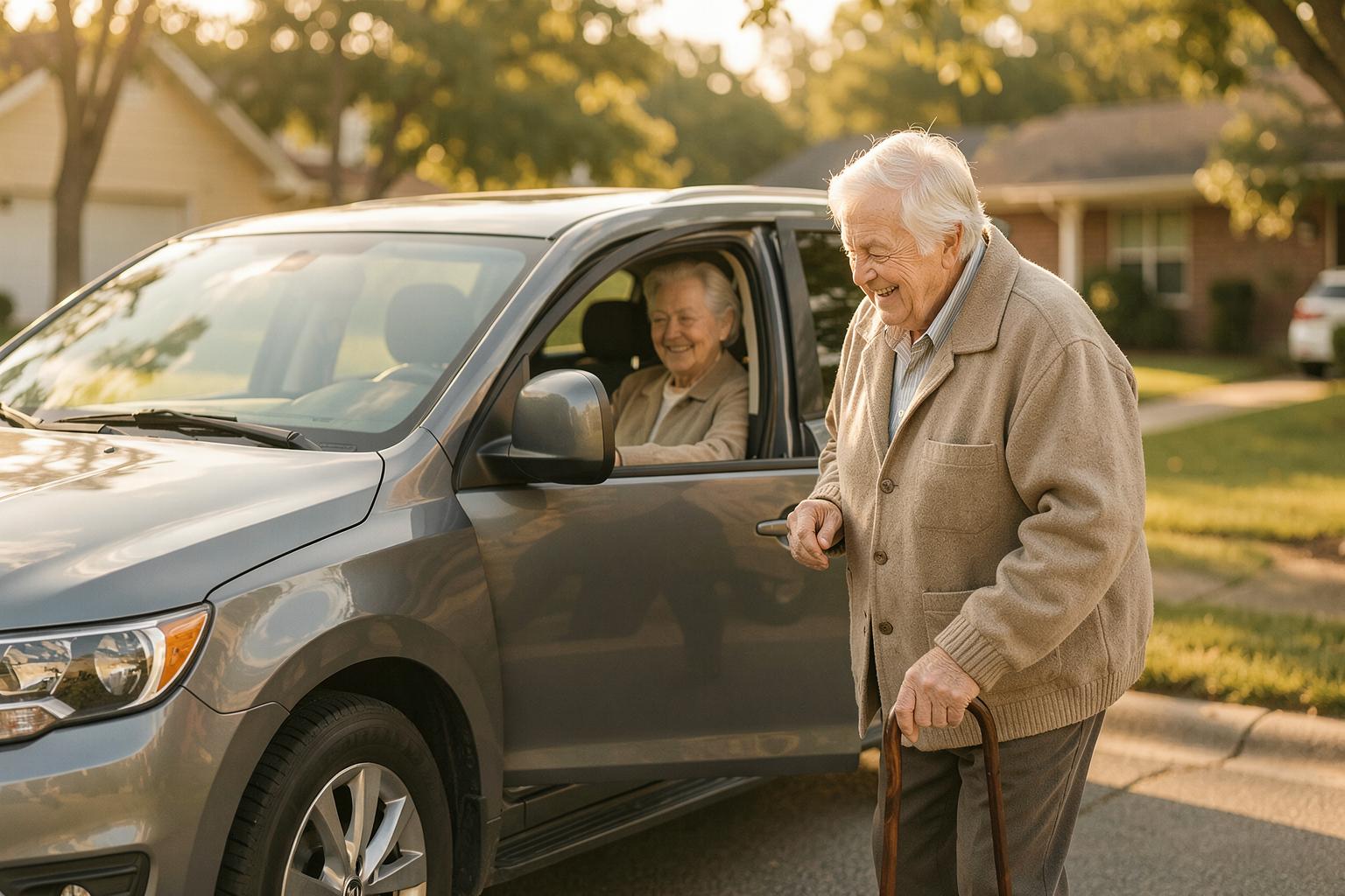 A driver helping a resident into the car for an appointment